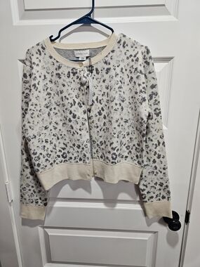 Sincerely Jules Cream and Gray Leopard-Print Button Cardigan